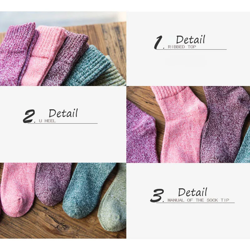 Autumn Winter Thick Warm Wool Socks Solid Color Cotton Two-tone Knitting Ladies Sock Casual Fashion Dress Socks Soft 5 Pair