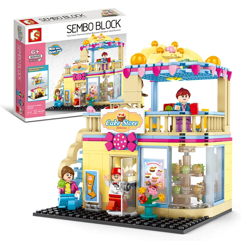 366 шт Строительные блоки legoing город улица вид вкусный торт магазин девушка