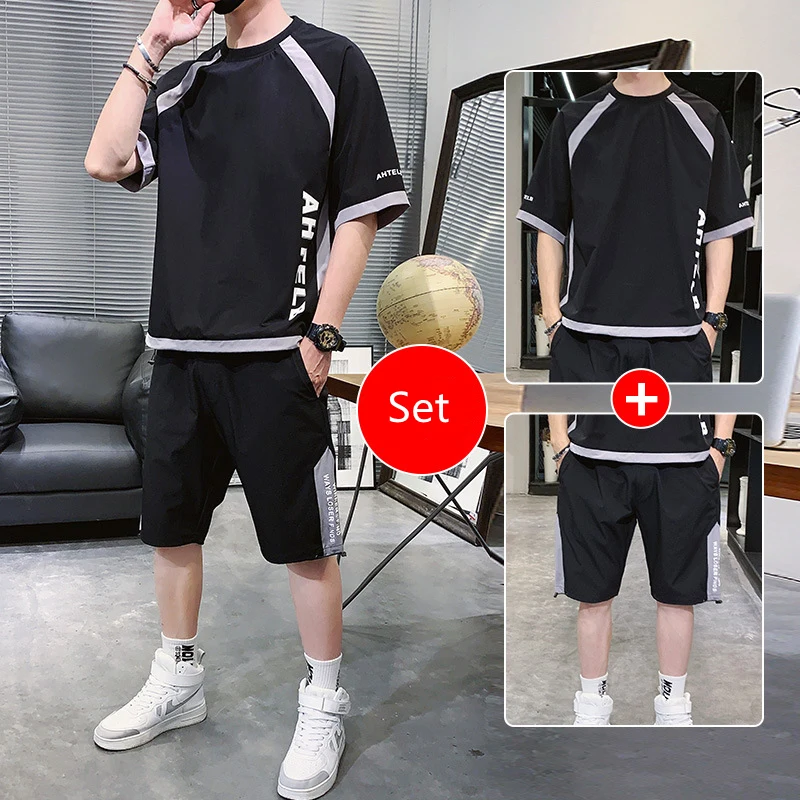 Мужской спортивный костюм летний комплект из двух предметов для фитнеса с
