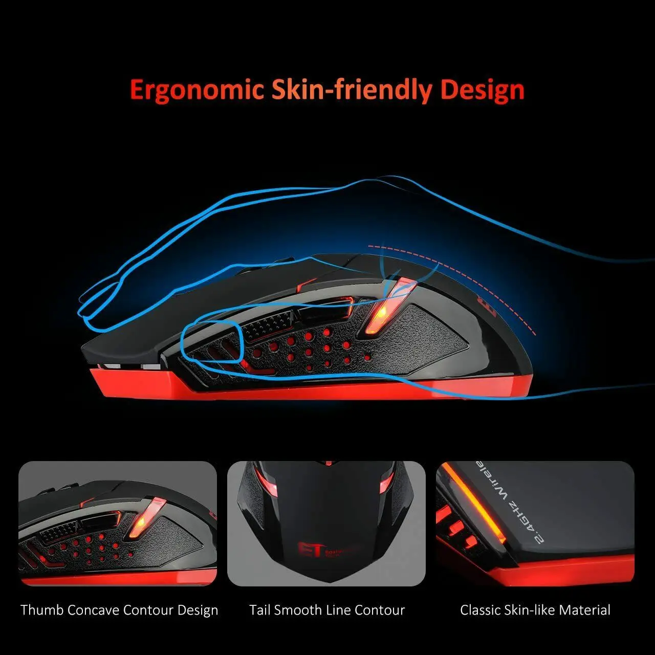 

Wireless Optical Gaming Mouse USB Receiver Mouse for PC Gaming Laptop 2.4GHz