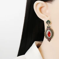 new antique rhombus demon eye gold earrings for women crystal long dangle earrings retro jewelry punk fashion party gift