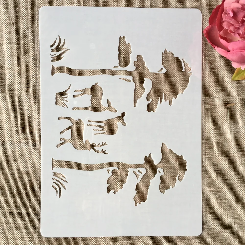 

29cm A4 Deer Tree Forrest DIY Layering Stencils Wall Painting Scrapbook Coloring Embossing Album Decorative Template