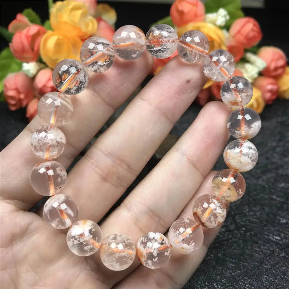 

10mm Genuine Natural Cherry Phantom Quartz Bracelet For Woman Lady Man Crystal Round Beads Stretch Clear Gemstone Jewelry AAAA