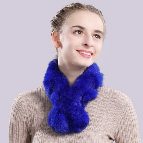 blue Новинка, натуральный кроличий мех, шарф для женщин, натуральный кроличий мех, кольцо, шарфы, ручная работа, Женский вязаный теплый шарф из натурального кроличьего меха - Цвет: blue