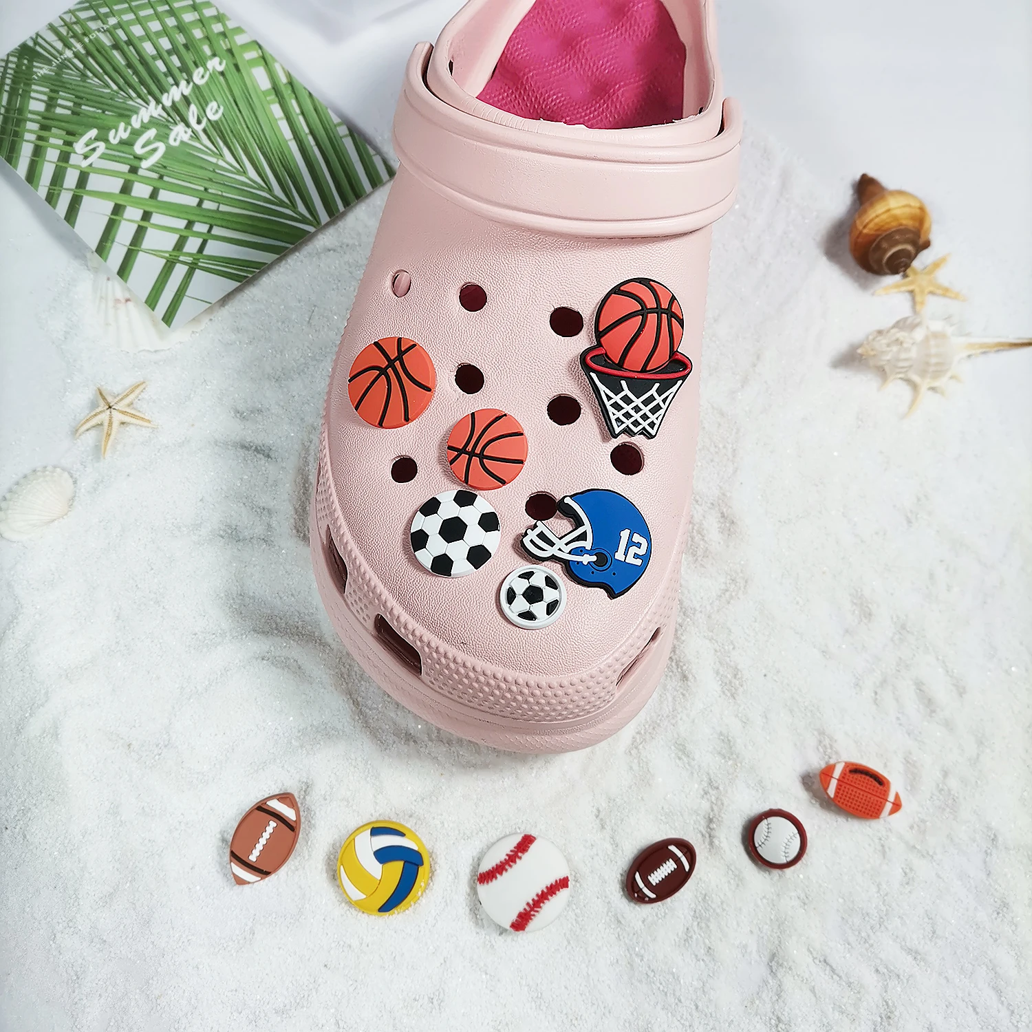 

1 Pcs Ball Shoe Charms Basketball Football Tennis Rugby Shoe Buckles Shoe Ornament Sport Styling for Croc Jibz Garden Shoes