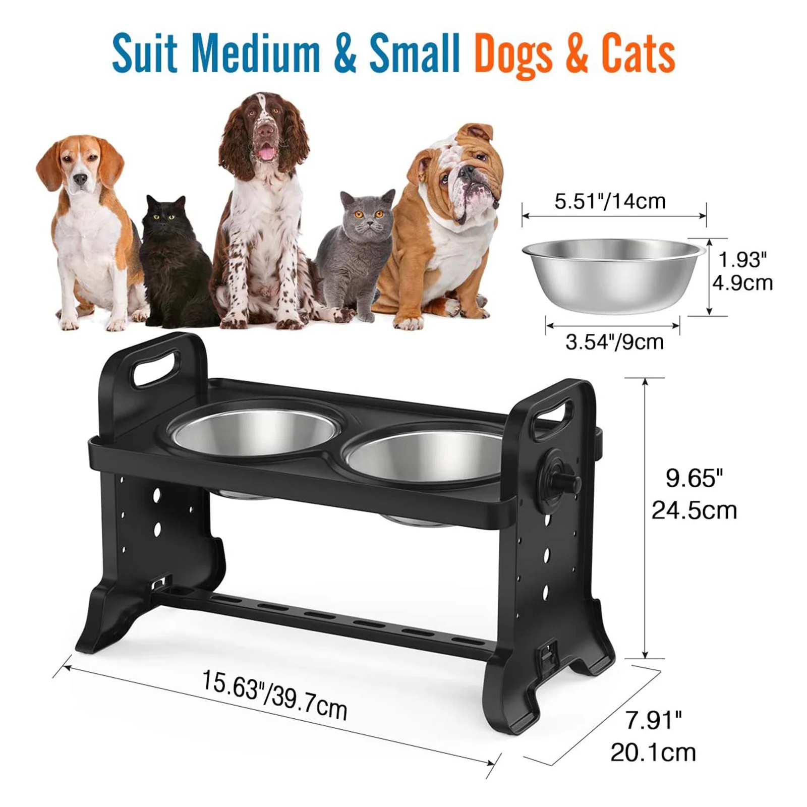 

1Set Anti-Slip Adjustable Elevated Dog Bowls with Stainless Steel Bowls