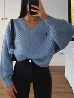 2021 new sweater fashion sexy v neck loose womens top knitted milky white sweater womens knit sweaters women clothing