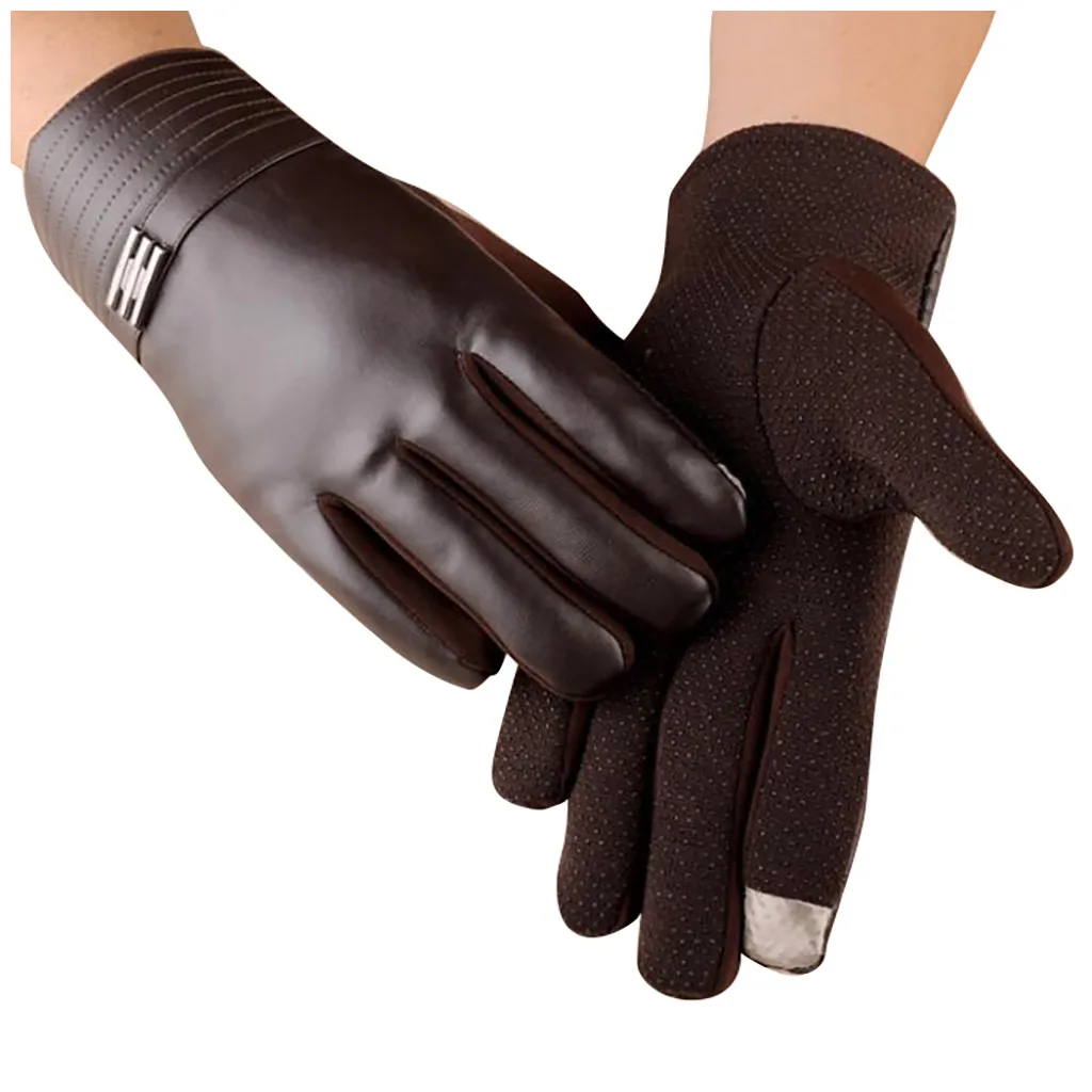 Зимние мужские перчатки из искусственной кожи с сенсорным экраном теплые