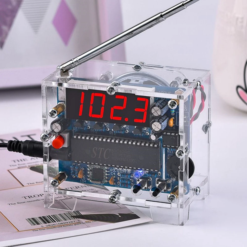 Radio DIY Kit 87MHz-108MHz Mini TEA5767 FM Receiver DC LED Digital Display 5W Speaker Antenna Transparent Shell | Электроника