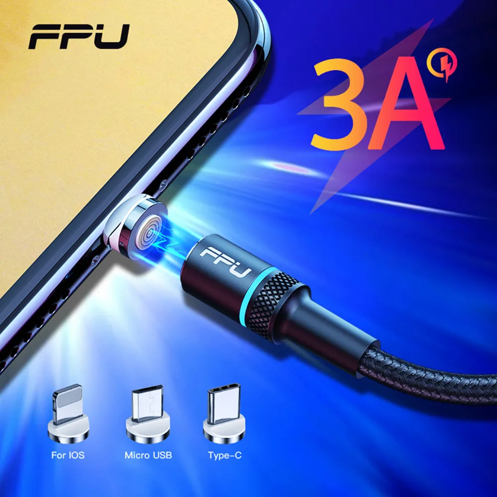 FPU Магнитный кабель 3A Быстрая зарядка для iPhone Micro usb type C кабель Магнитный адаптер для зарядного устройства USBC Microusb Кабели для мобильных телефонов
