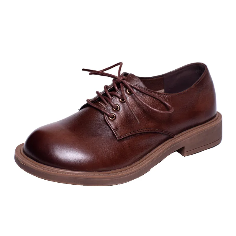 Лоферы женские кожаные на низком каблуке повседневные мягкие туфли из