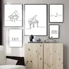 Черно-белая Картина на холсте пианино плакаты и принты скандинавские линии Рисование музыки минималистичное настенное искусство для гостиной домашний декор