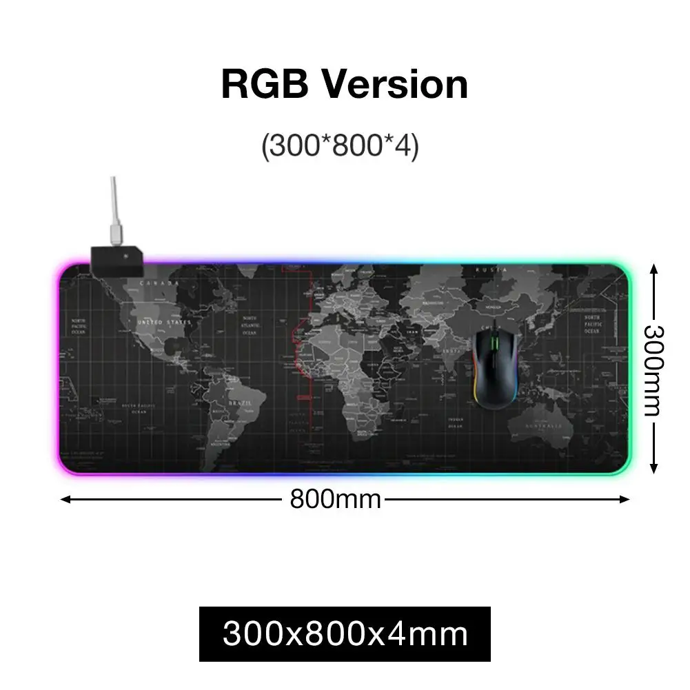 300 800 4 Игровой коврик для мыши светодиодный освещение карта мира RGB светодиодный мышь с подсветкой коврик для ПК ноутбука настольная доска для ключей коврик для мыши Компьютерная площадка - Цвет: 300 800 4