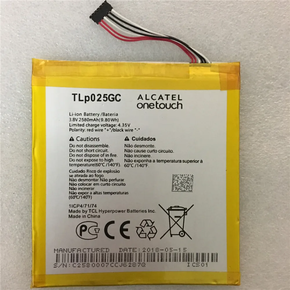 Оригинальный аккумулятор TLP025GC 2580mAh для Alcatel One Touch Pixi 4 (7) 3G 9003X 9003A|Аккумуляторы
