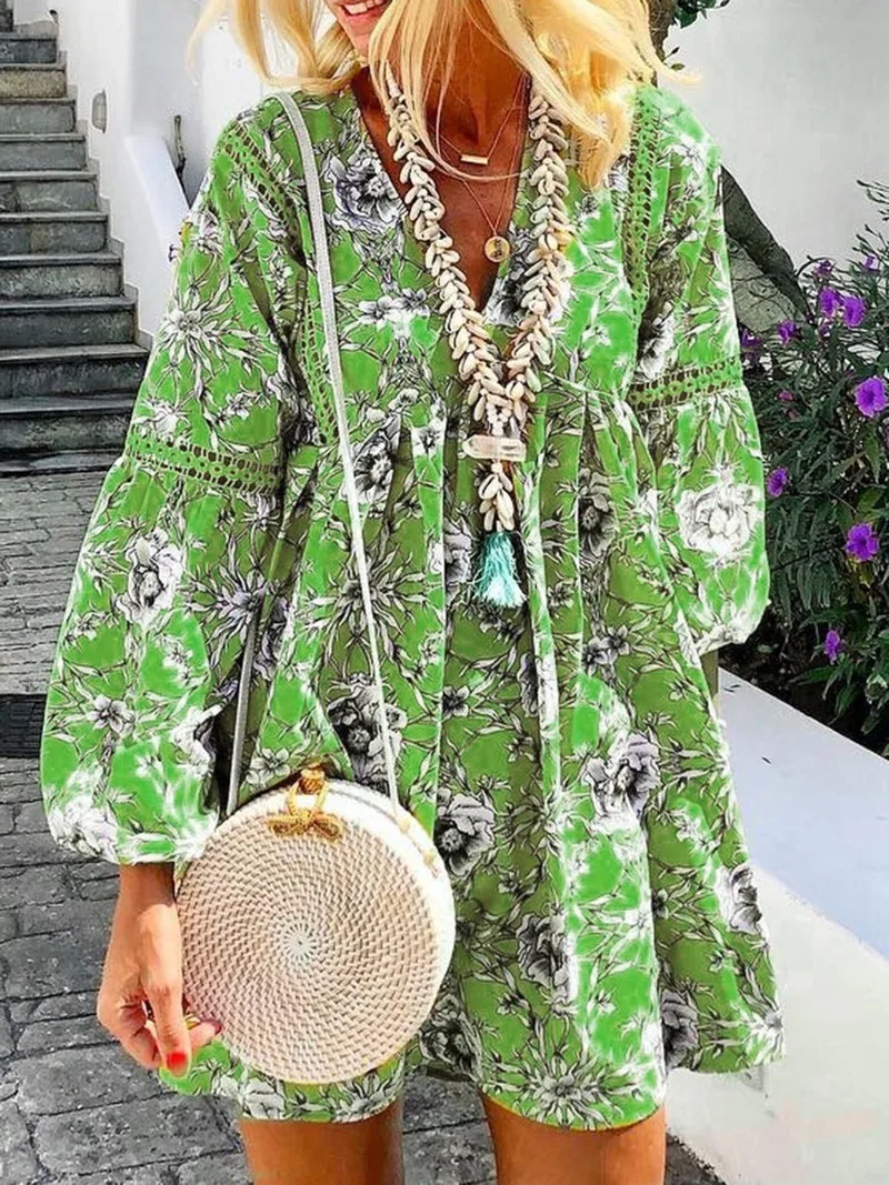 Женское короткое платье с запахом оборками и цветочным принтом | Женская одежда