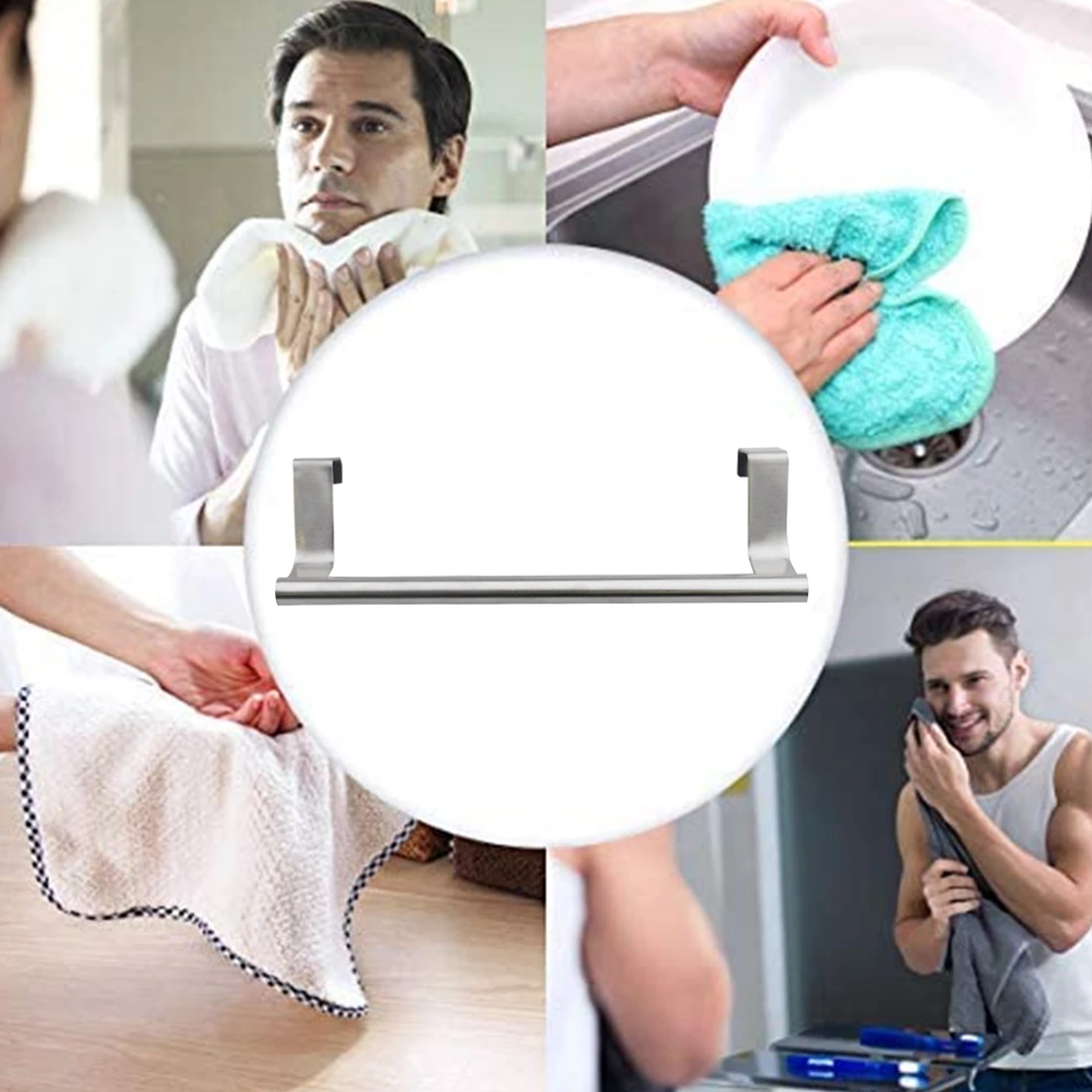 

Wall Hook Towels Bar Towel Rack Stainless Steel Bathroom Holder Stand Kitchen Cabinet Door Hanging Organizer Shelf Wall Mounted