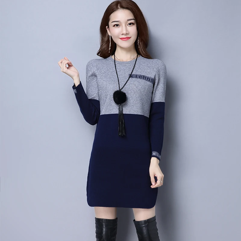 

Make new winter render unlined upper garment of long han edition cultivate one's morality joker wool knitting dress dress girl