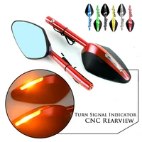 led turn light cnc aluminum motorcycle rearview mirrors blue lens universal 8mm 10mm rear view side mirror scooter dirt bike