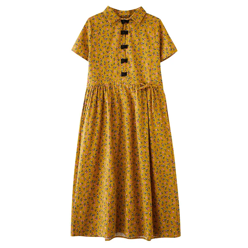 Льняное женское платье Харадзюку летнее свободное с коротким рукавом японское