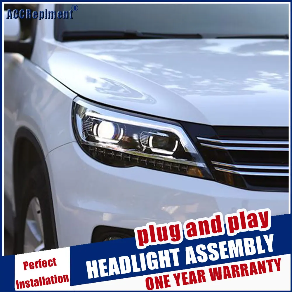 

Car Styling Head Lamp for Volkswagen Tiguan led headlights 2010-2012 head lamps LED DRL HID KIT Double beam lens lights
