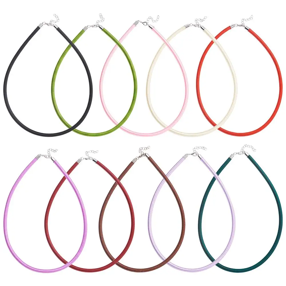 

50Strands Silk Cord for Jwelry Necklace Making with Brass Clasps Mixed Color, 17~18"; Cord 5mm