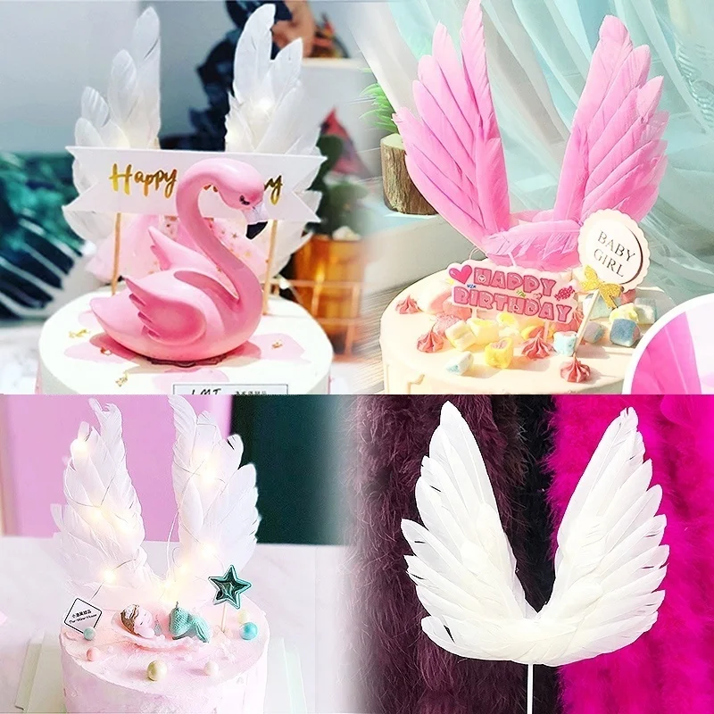 

Angel Wings Cake Toppers Wedding Cupcake Cake Flag Party Decoration Happy Birthday Cake Insert Baking Decor Swan Feather Wing