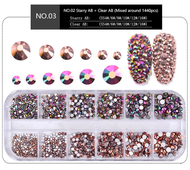 1 коробка мульти Размеры Стекло ногтей Стразы смешанные цвета плоский обратно