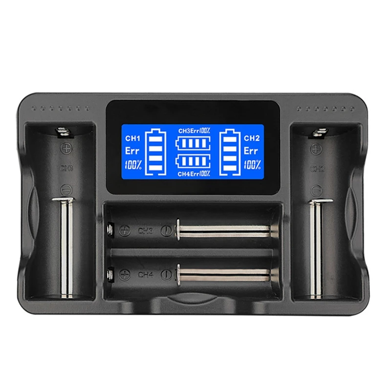

Top Deals Smart Four Charger LCD Display Battery Charger for 26650/22650/18650/18490/18350/17670/17500/16340/RCR[123]/14500/1044