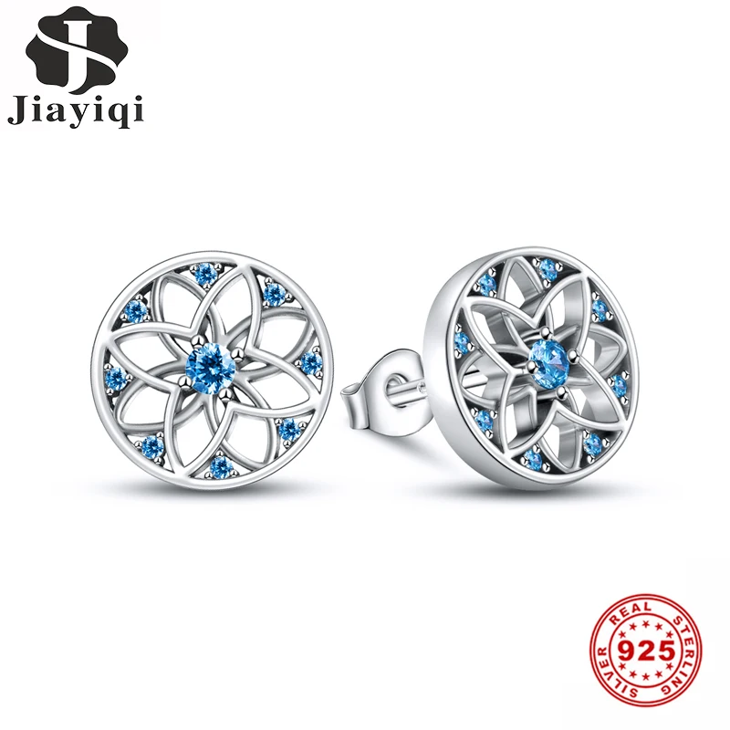 Jiayiqi, женские серьги, 925 пробы, серебро, снежинка, инкрустация, Синий Циркон, серьги-гвоздики, Рождество, 925, серебряные ювелирные изделия, подарок