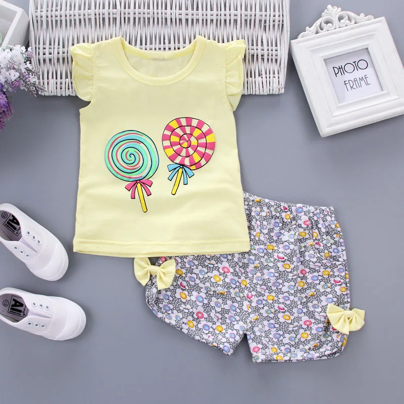 Комплект одежды для маленьких девочек BibiCola футболка с принтом вишни и шорты