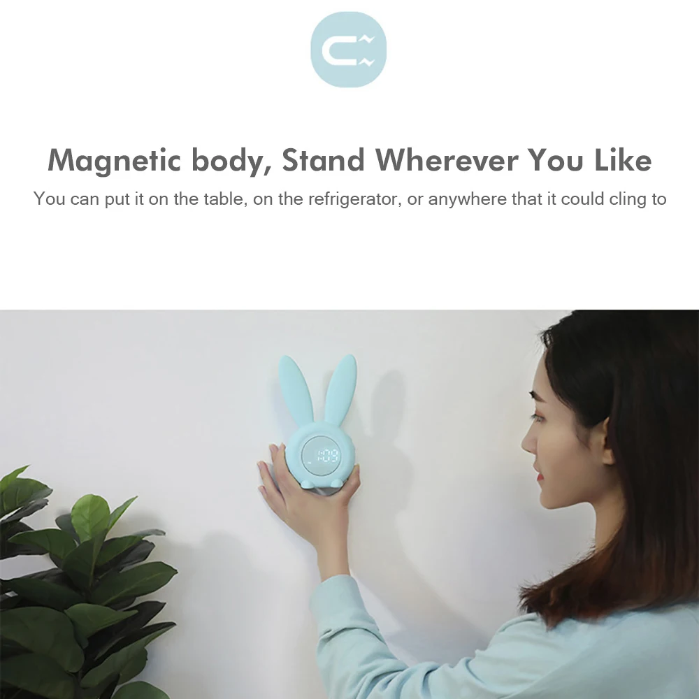 

Cute Bunny Ear LED Digital Alarm Clock Electronic USB Sound Control Rabbit Night Lamp Desk Clock Home Decoration