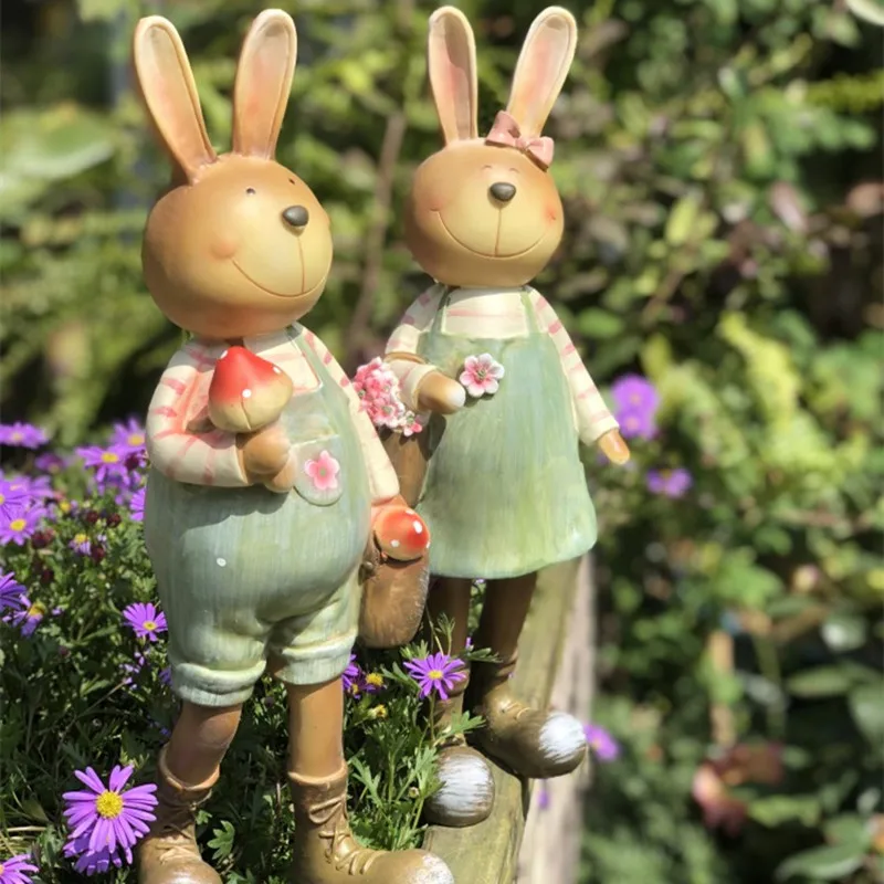 

2 Pcs/set American Country Rabbit Art Sculpture Garden Bunny Character Statue Yard Balcony Figurines Home Furnishing Decor R4701