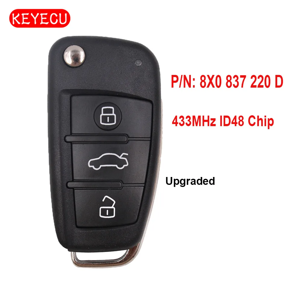 

Keyecu Upgraded Flip Remote Car Key 433MHz ID48 Chip Fob for Audi A1 TT R8 2009-2010 / Q3 2011-2017 P/N: 8X0 837 220 D