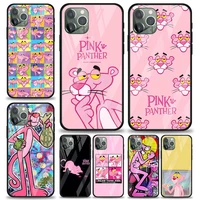 pink panther for apple iphone 12 pro max mini 11 pro xs max x xr 6s 6 7 8 plus luxury tempered glass phone case