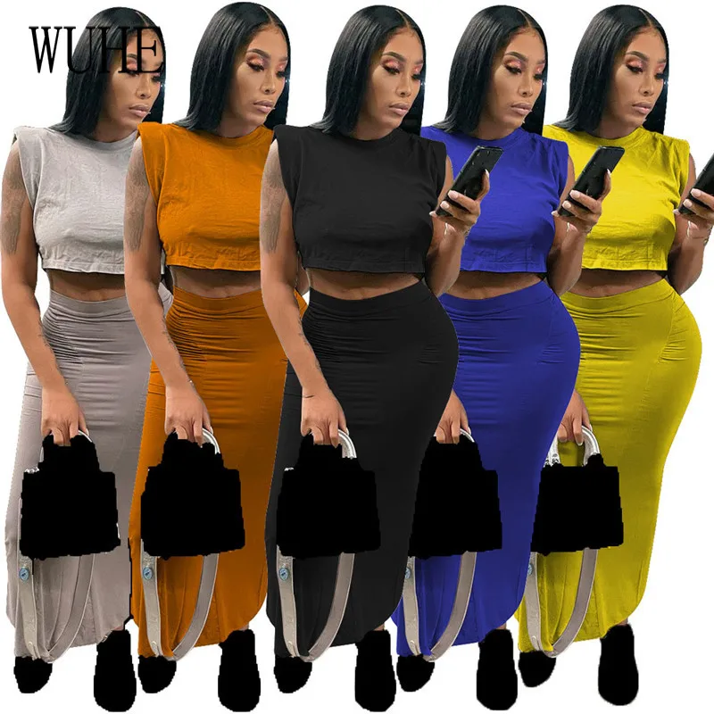 

KEXU Nightclub Casual Outfits Off Shoulder O Neck Sleeveless Tanks Top and Skinny Package Hip Skirts Elegant Women Party 2 Sets