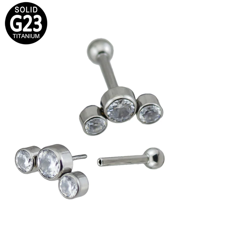 

Labret Lip Stud G23 Titanium Piercing Jewelry Push in 3 CZ Ear Cartailage Tragus Earring Helix Lip Ring Body Sexy Accessories