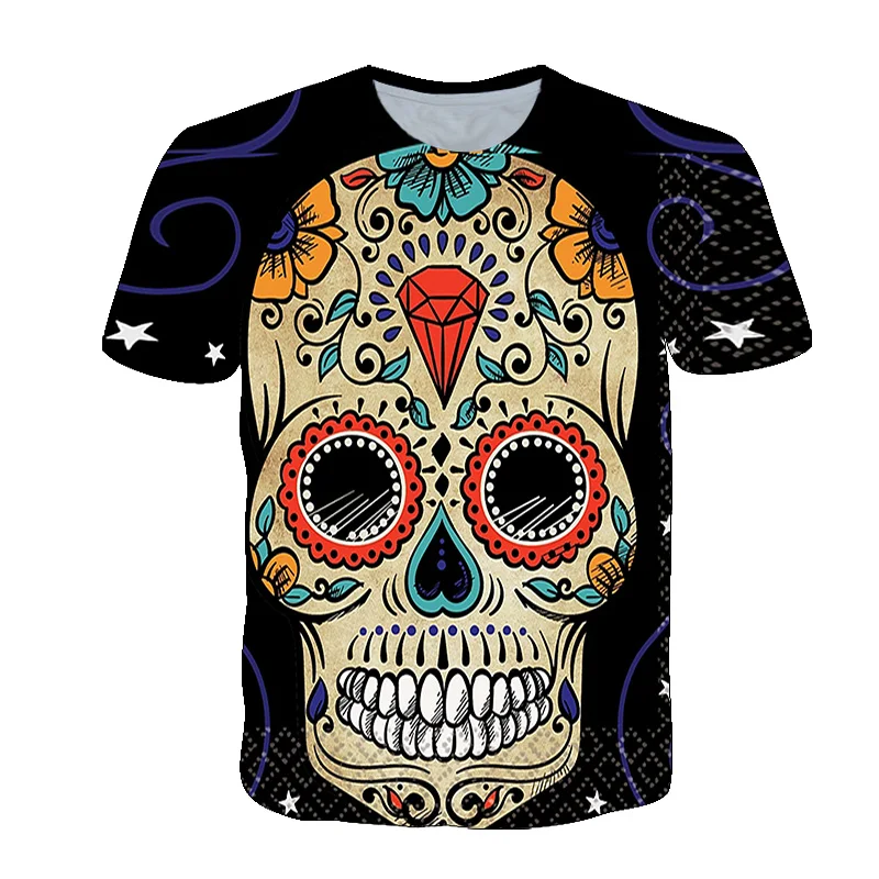 

2021 New Fashion Men's T-Shirt Color Pattern Skull Short Sleeve Summer Casual Men's T-Shirt Large Size 6XL