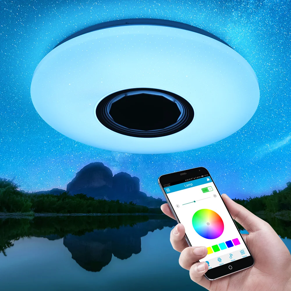 Музыкальный светодиодный потолочный светильник 36-60 Вт RGB со встроенным