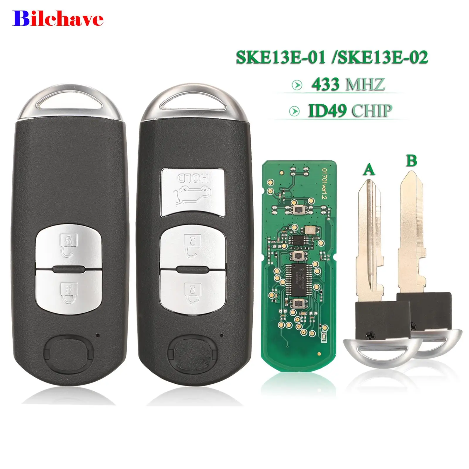 

jingyuqin 2/3 Buttons 433Mhz ID49 Chip Remote Smart Car Key Fob For MAZDA CX-3 Axela CX-5 Atenza Model SKE13E-01 /SKE13E-02