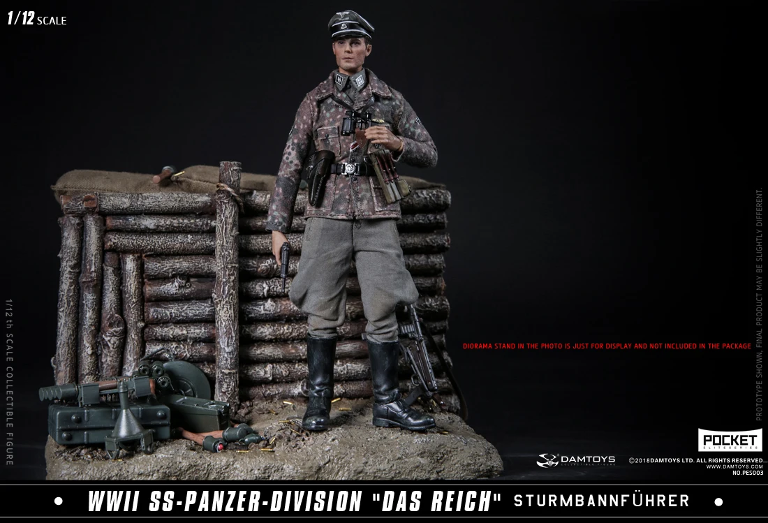 

POCKET ELITE SERIES 1/12 WWII SS-Panzer Division Das Reich PES003 German with Weapon Double Head Carving Full Set Action Figure