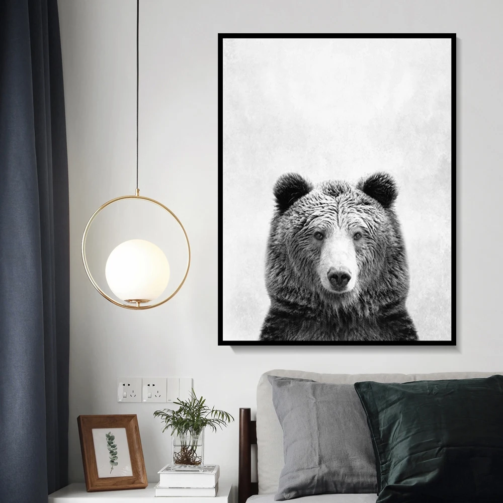 

Черный и белый медведь диких животных Wall Art Картина с изображением медведя холст картины печати и плакат для Семья Украшение стен в детской ...