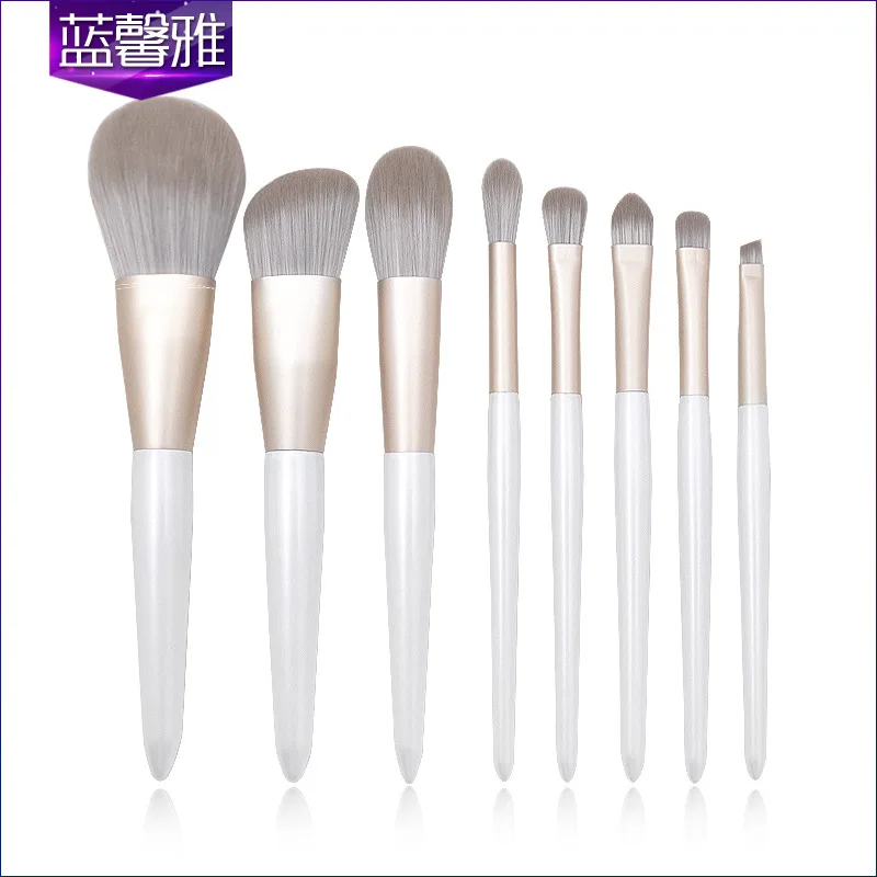 

New 8 high-grade pearl white wooden handle makeup brushes, bionic thousand-dimensional hair loose foundation makeup tools