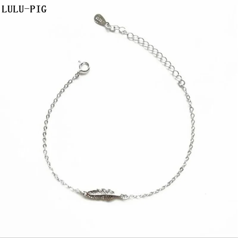 

LULU-PIG Hot New 925 Sterling Silver Bracelet Fashion Leaf Feather Simple Versatile Small Fresh Bracelet Anti - Allergy For Wome