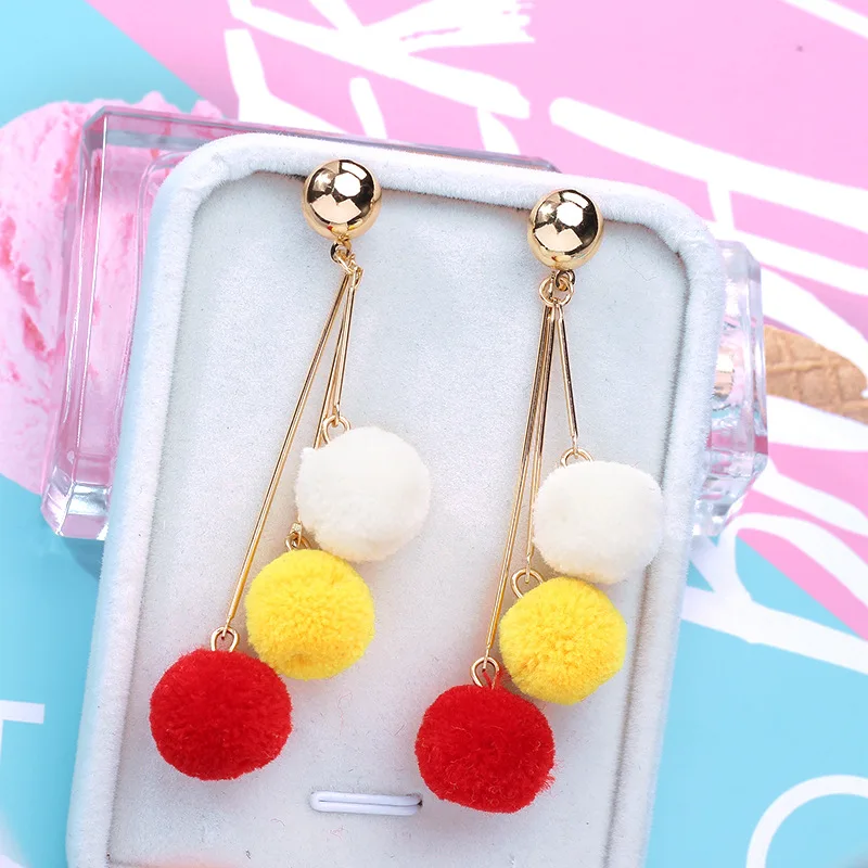 Южнокорейские осенние и зимние новые длинные шерстяные серьги женские модные