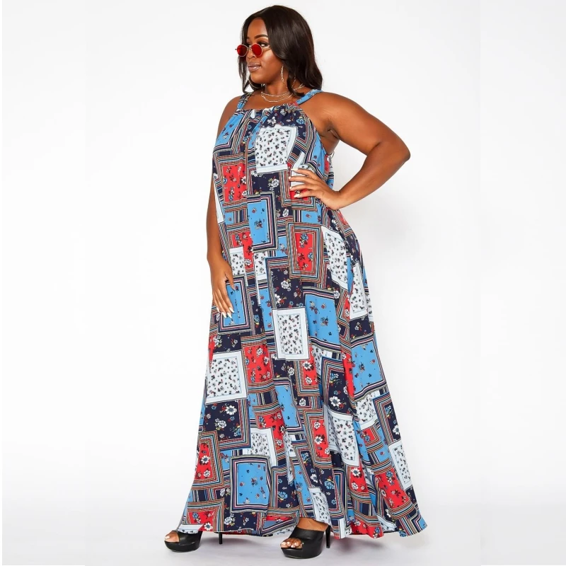 

2021 African Dresses For Women Summer Sleeveless New Africa Clothes Dashiki Patchwork Ankara Bazin Traditional Robe Maxi Dress