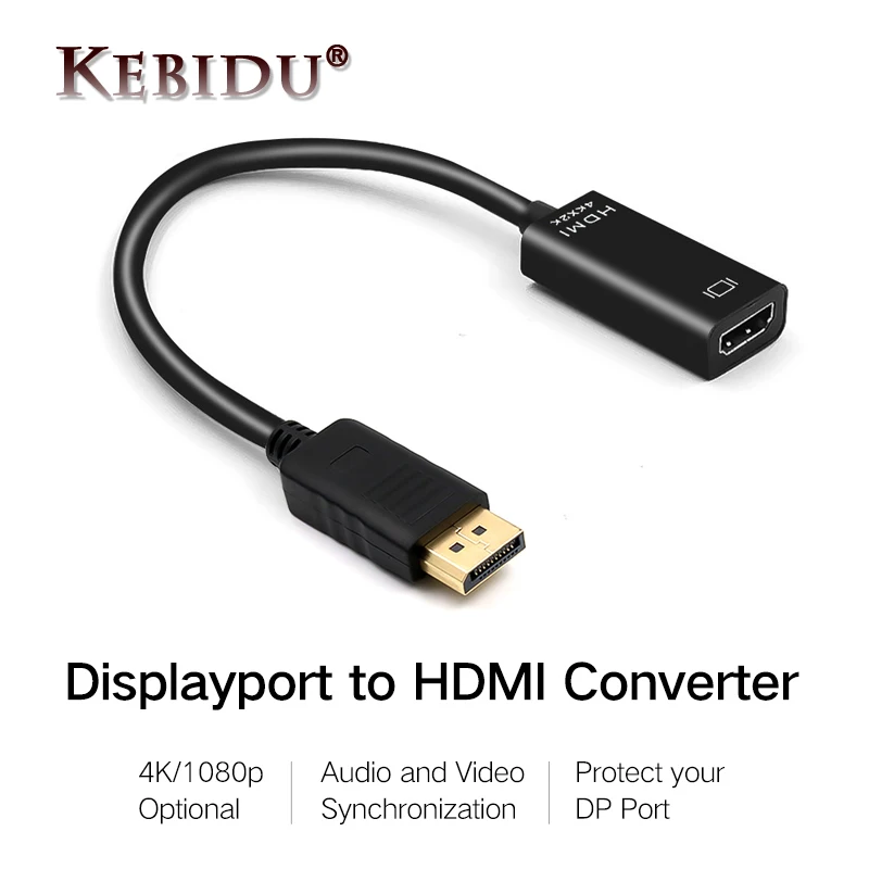 Адаптер Kebidu для порта дисплея 4K переходник DP к HDMI 1080P кабель конвертер ПК ноутбука