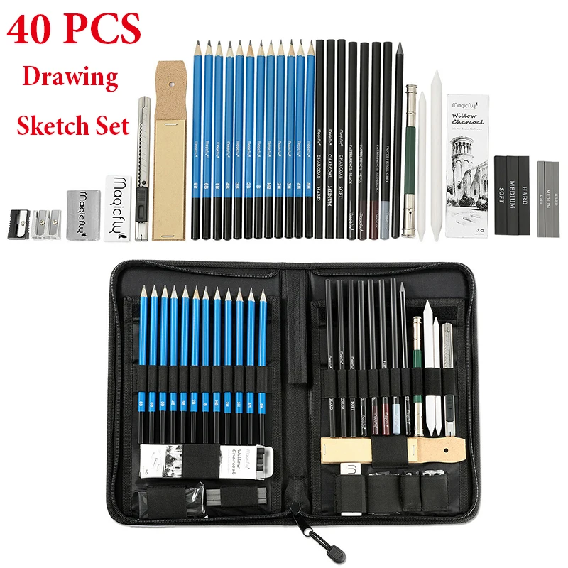 40 шт. профессиональный набор набросок рисунок сумка графитовый уголь Карандаш