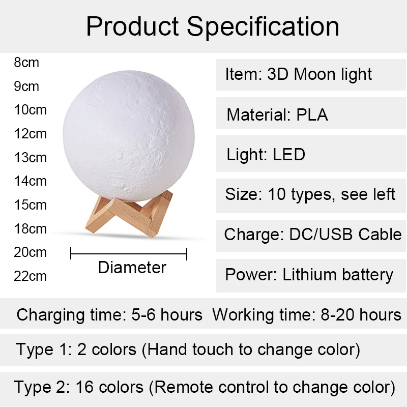 

3D Print Moon Lamp USB LED Night Light Rechargeable Moon light Touch Sensor Desk Lamp Christmas Birthday Gift Remote 2 16 Color