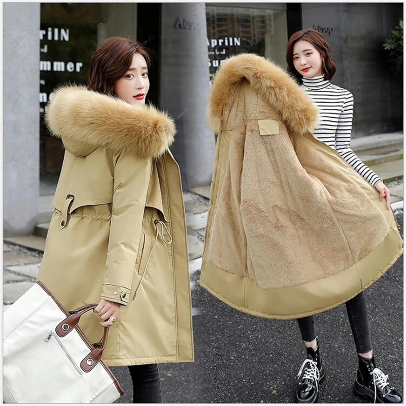 

New 2020 Women's jackets parkas Female coat Winter Warm Fur Lining Hooded Winter Jacket Women Big fur collar parka G818