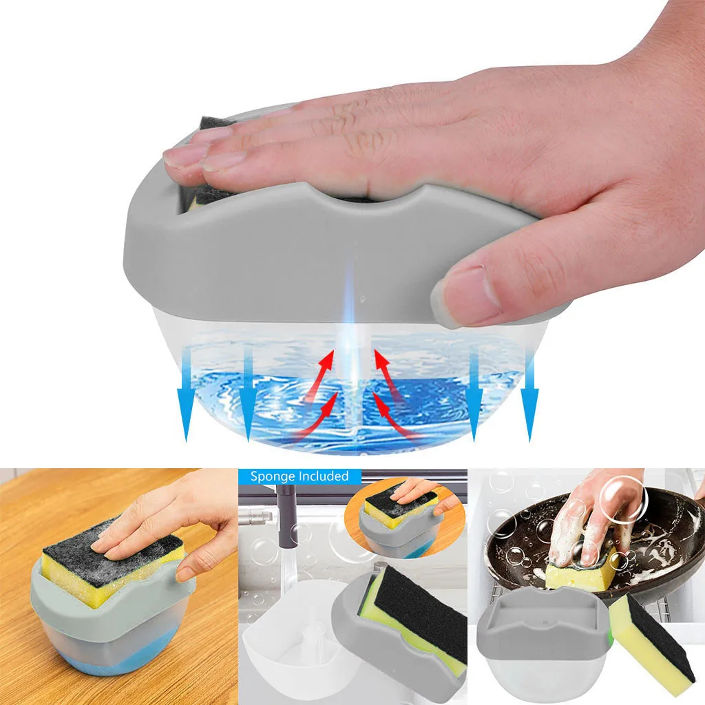 

2 In 1 Scrubbing Liquid Detergent Dispenser Press-type Liquid Soap Box Rack Organizer With Sponge Kitchen Tool Bathroom Supplies